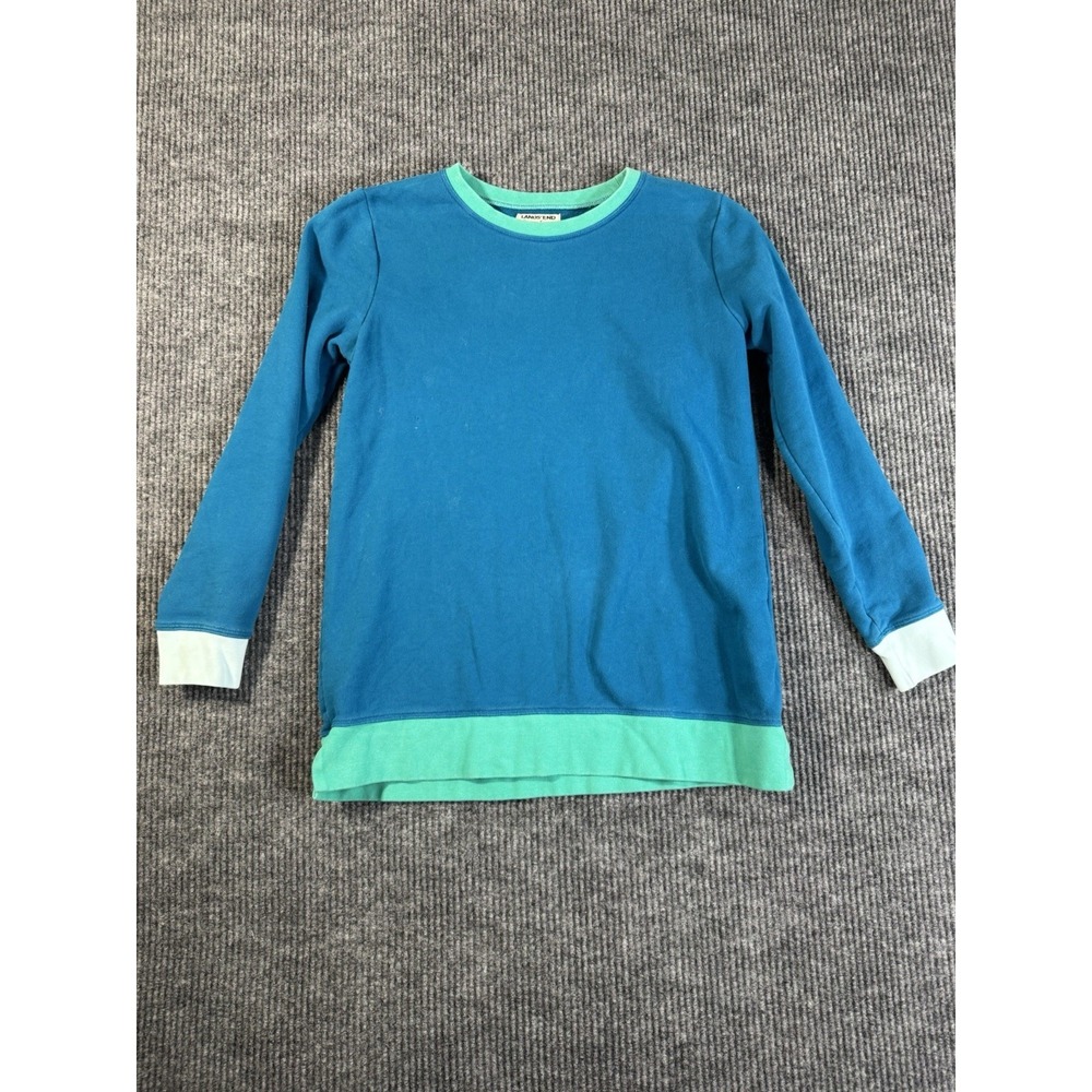 Vintage Lands' End Blue Green Crew Neck‎ Long Sleeve Sweatshirt Size M 10-12